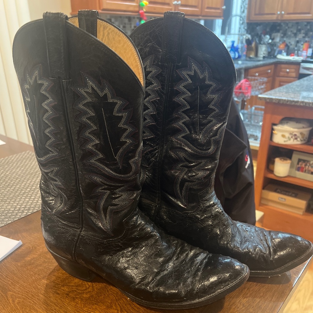 Black Ostrich Skin Boots